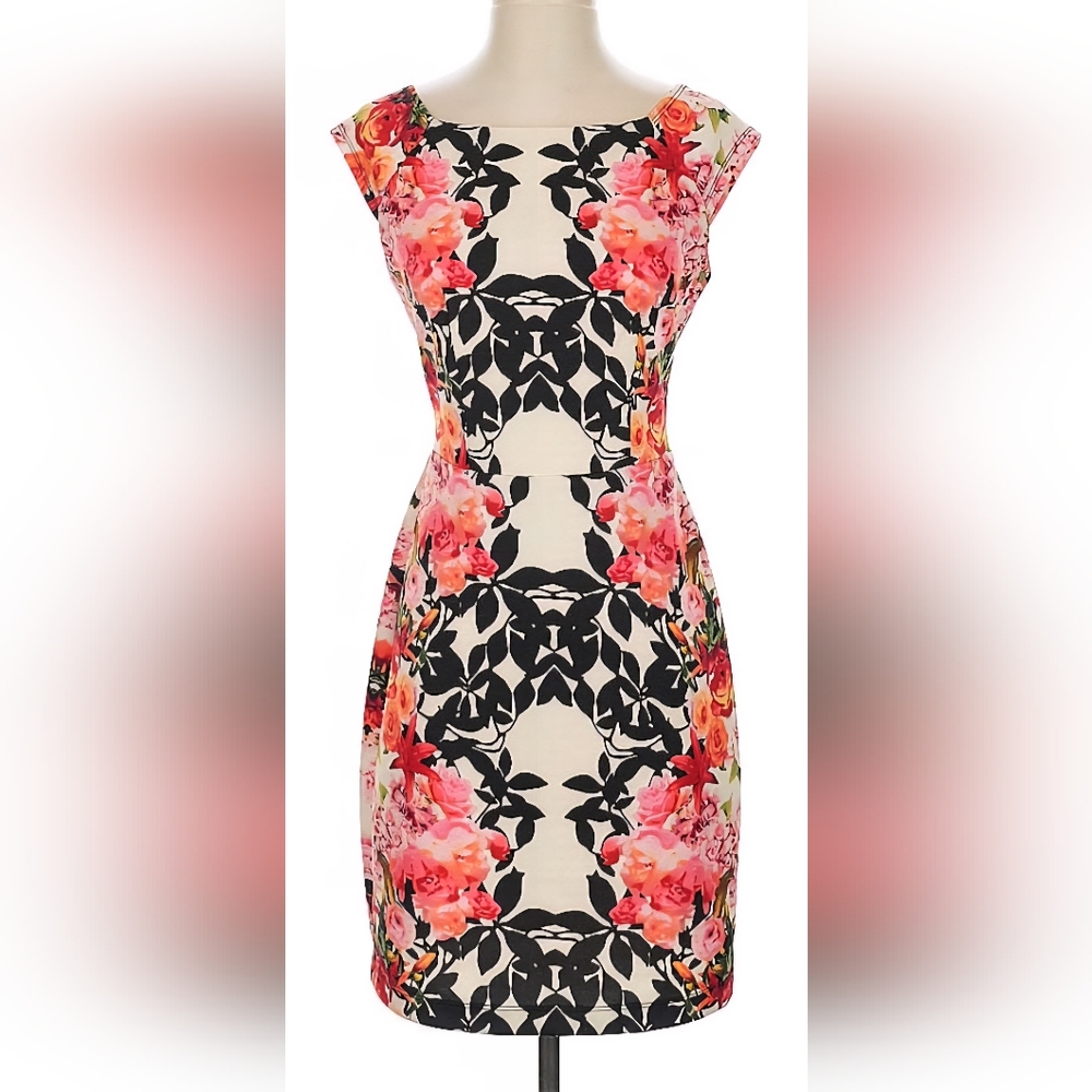Bisou Bisou Women's Cocktail Evening Dress Floral Pattern Knee Length Size 4